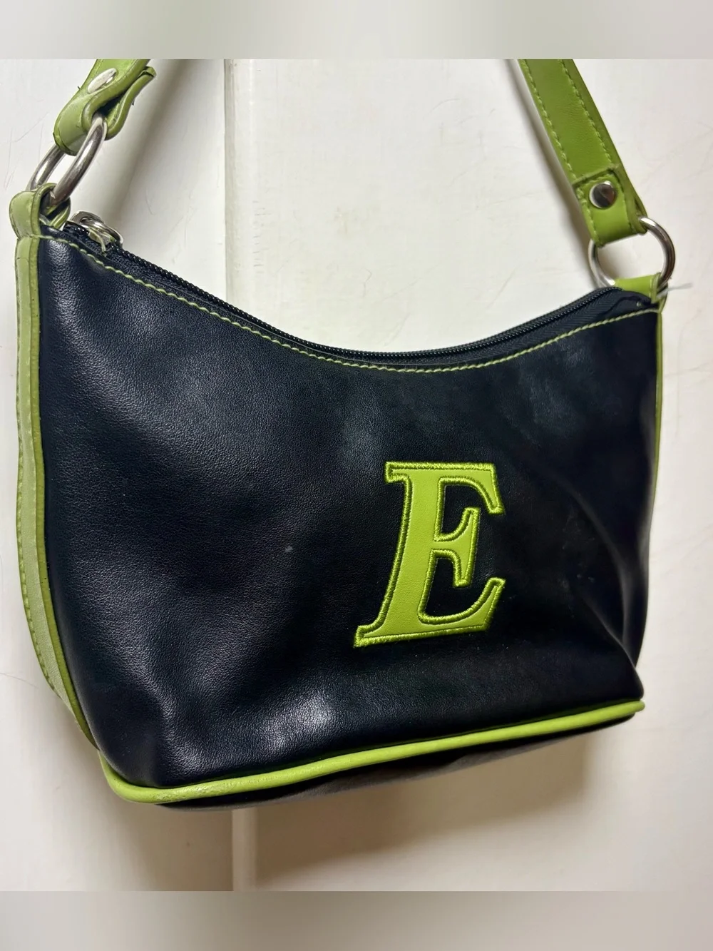 Vintage Y2K E Letter Monogram Faux Leather Mini Hand Bag Purse